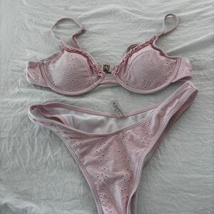SHEIN Pink Eyelet Matching Bikini 2 Piece Swimwear Bikini Summer Medium Set